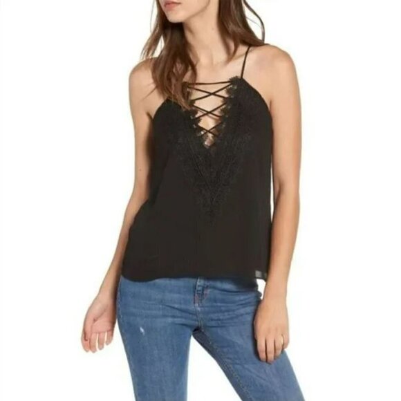 Wayf Lace up Black Camisole - Picture 1 of 11